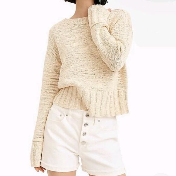 J. Crew Wide Rib Crewneck Knit Sweater Cotton Blend Cropped Lightweight Small - Picture 3 of 8